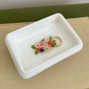 Vintage Retro Rose Milk Glass Soap Dish White Shabby Garden Cottage Core